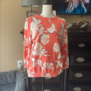 Lands' End Coral and White Floral Sweater